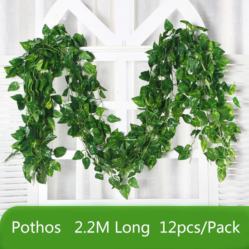 12pcs/Pack Artificial Liana Vine Wall Hanging Fake Plants Ivy String Leaves Decoration Home Outdoor Garden Wedding Party Decors