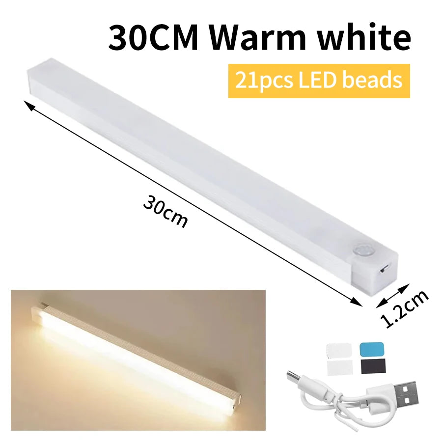 Motion Sensor Light Wireless Rechargeable LED Night Light Closet Cabinet Wardrobe Lamp Kitchen Staircase Backlight 10/20/30/50cm