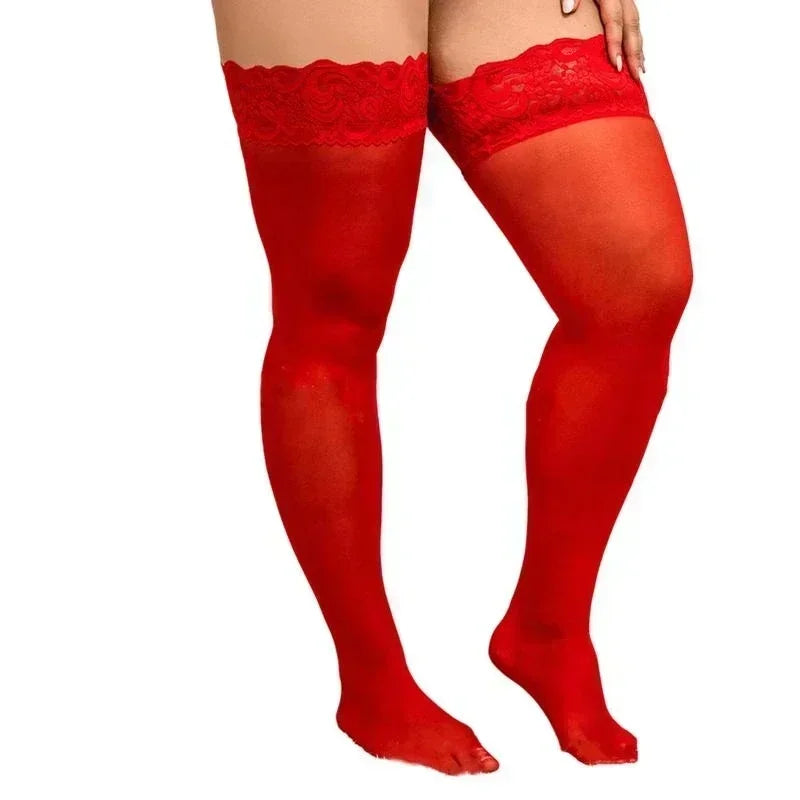 Sexy Thigh High Plus Size Stockings Sheer Lace Silicone Stay Up Hosiery Tights Pantyhose for Women Fishnet Stockings