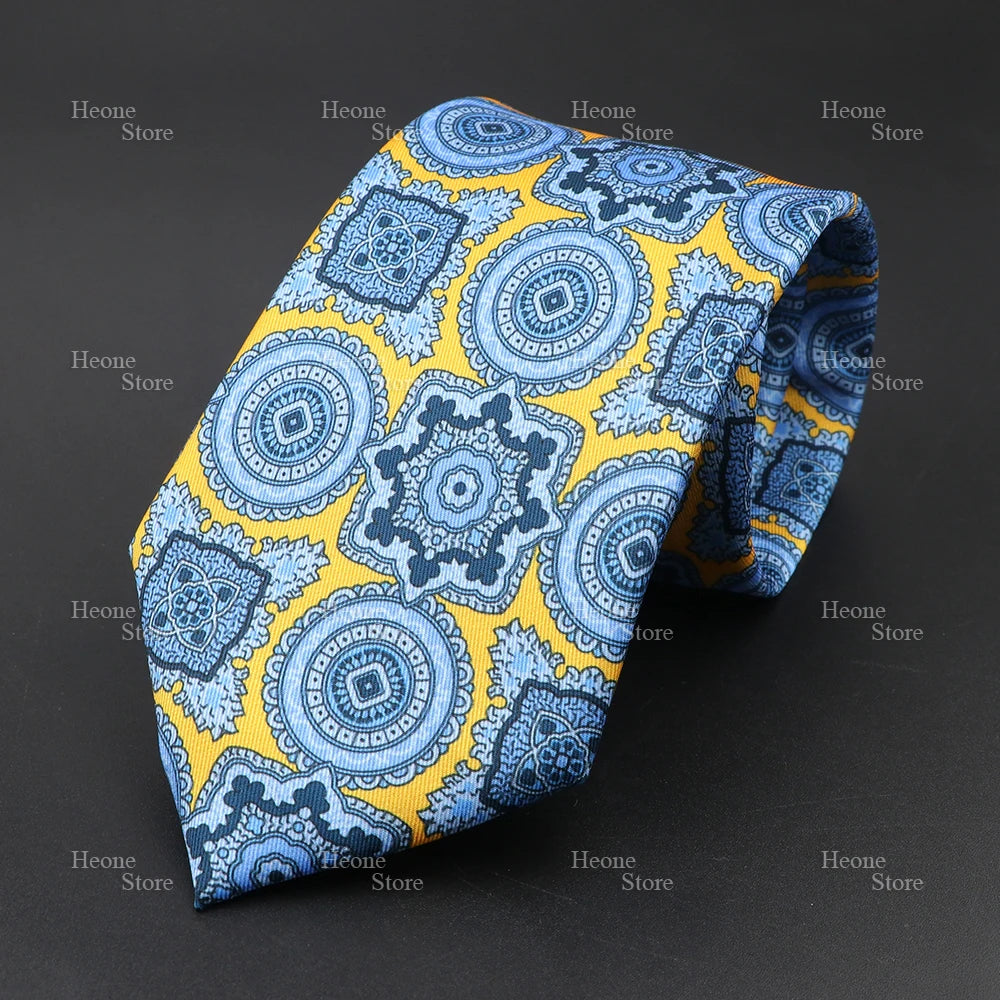 Super Soft Bohemian Silk Polyester Ties For Men Novelty Design Blue Light Color Wedding Office Business Gravata Printed Tie Gift