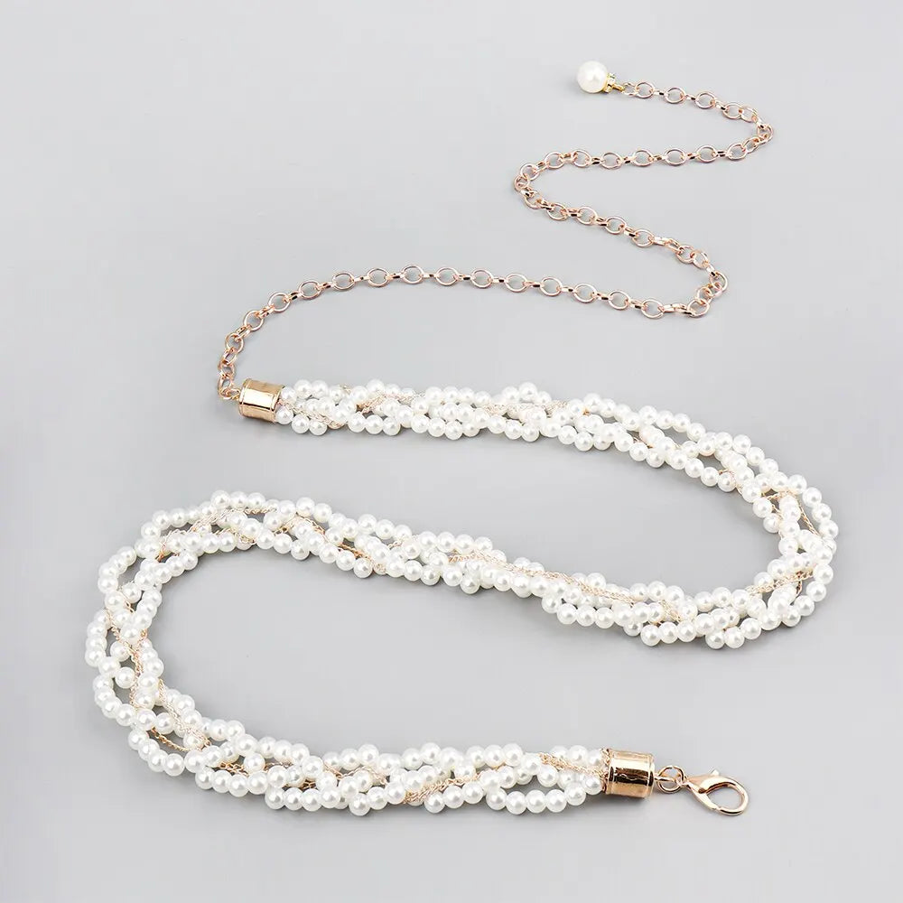 1 Piece With White Pearl Waist Chain Braided Belt Autumn Decoration Dress Sweet