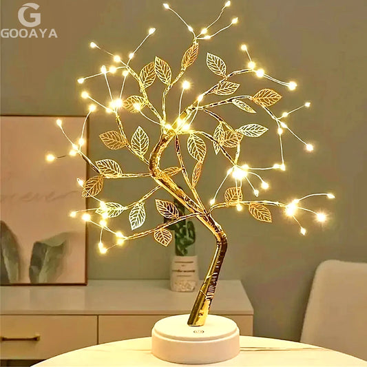 LED Rose Leaf Table Lamp USB Christmas Tree Fairy Light Night Lights Home DIY Party Wedding Bedroom Decoration Mother's Day Gift