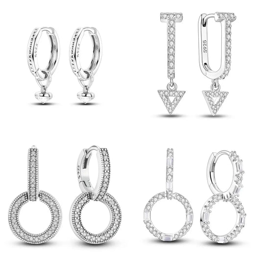 2024 New Sterling Silver S925 Zircon Round Hoop Personality Anti-Lnset Earrings Simple Fine Jewelry For Women Girls Party Gifts