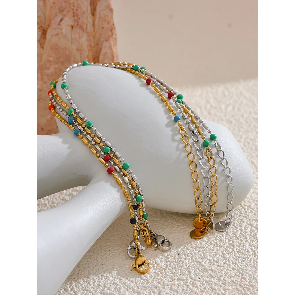 Yhpup Fashion Colorful Enamel Beads Chain Bracelet Bangle for Women 18K PVD Plated Exquisite Wrist Y2K Thin Chic Jewelry Bijoux