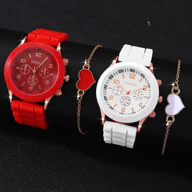 ChronoElegance: 4-Piece Luxury Silicone Quartz Watch Collection