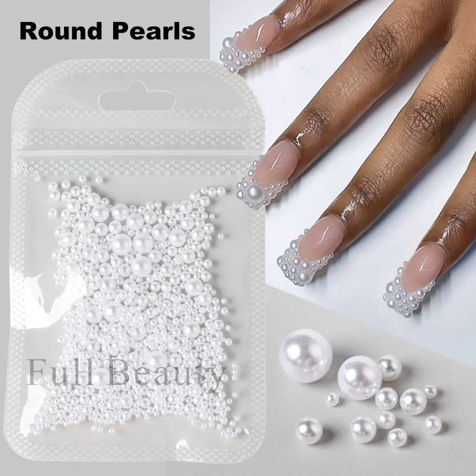 Mixed Nail Pearl Decoration White Natural Nail Charms Beads Flat Back Round Pearls Jewels For Manicure Design Korean Accessories