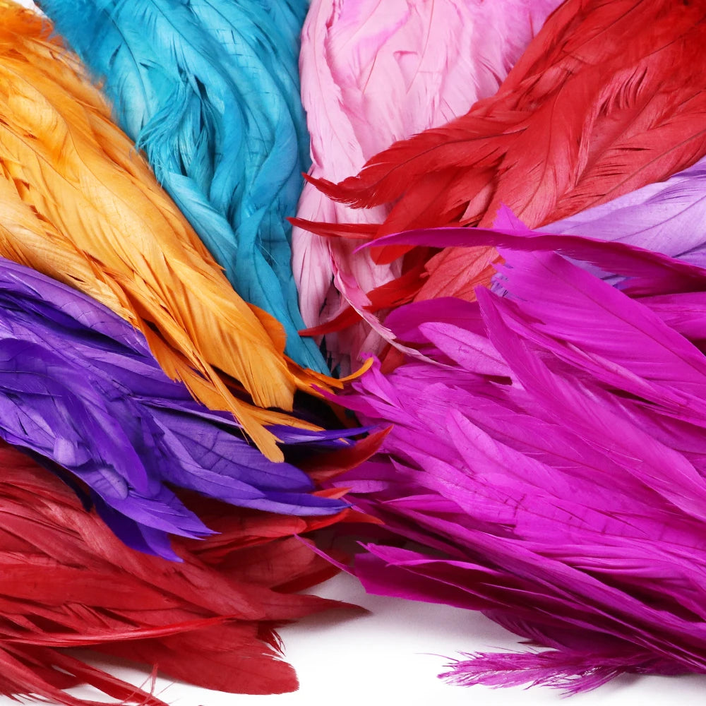 2meter Colored Rooster Tail Feather Tassel Trim for Wedding Party Dress Handicraft Accessory Dyed Cock Plumes Ribbon Skirt Craft