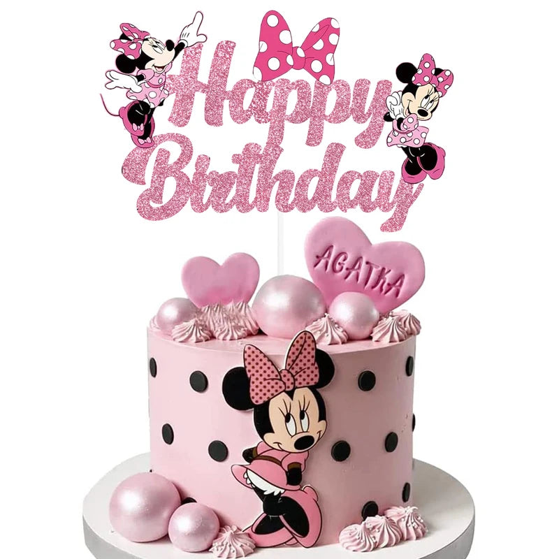 Disney Minnie Mouse Cake Decorations Minnie Party Cake Topper for Kids Birthday Party 1st Baby Shower Cake Decor Supplies Gifts