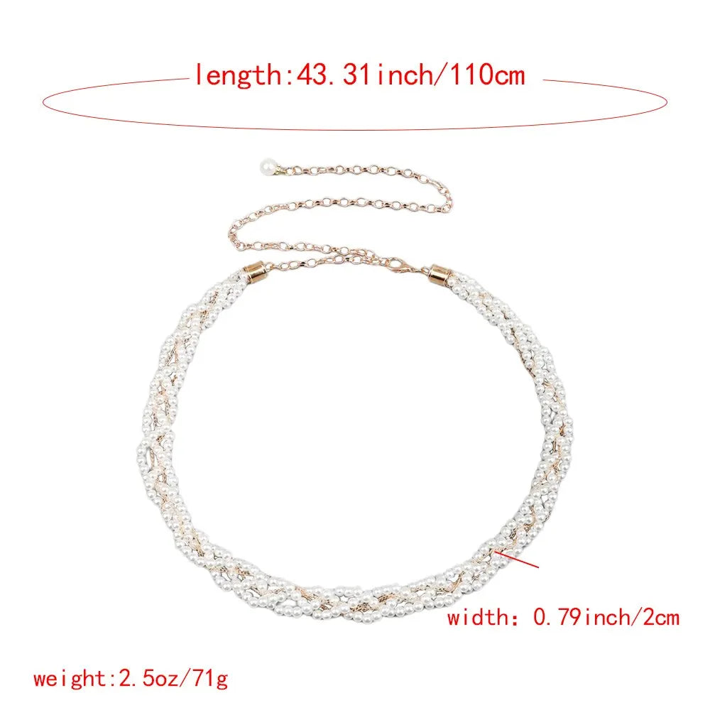 1 Piece With White Pearl Waist Chain Braided Belt Autumn Decoration Dress Sweet