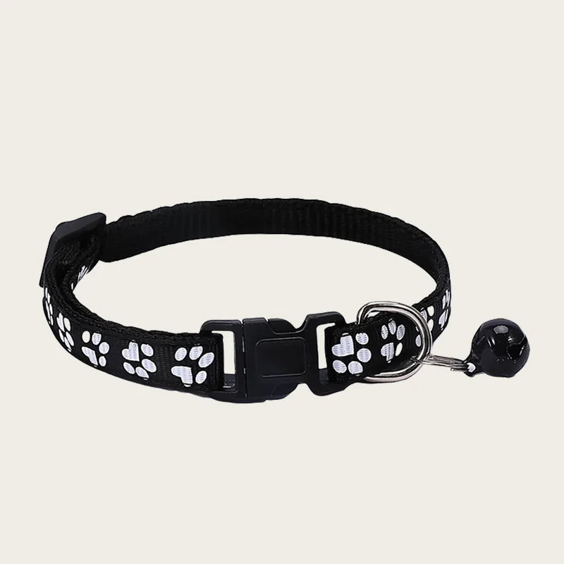 1pcs Pet Collar with Bell for Kitten  Puppie Small Animal Adjustable Nylon Collar with Cute Paw Print Pattern Guinea Pig Collar