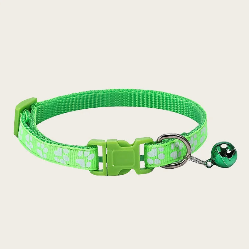 1pcs Pet Collar with Bell for Kitten  Puppie Small Animal Adjustable Nylon Collar with Cute Paw Print Pattern Guinea Pig Collar