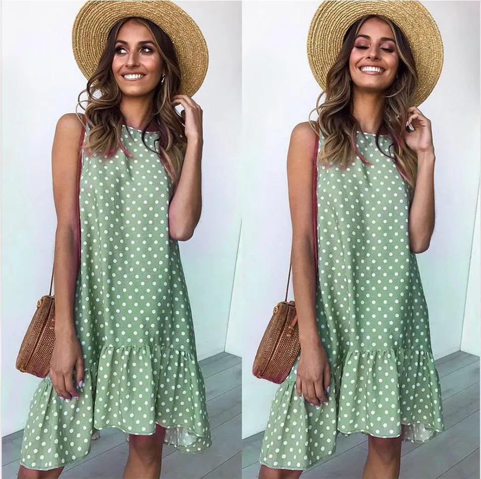 Jocoo Jolee Summer Chiffon Dress Women Polka Dot Ruffles Mini Dress Casual Loose Beach Party Street Short Sundress Vestidos