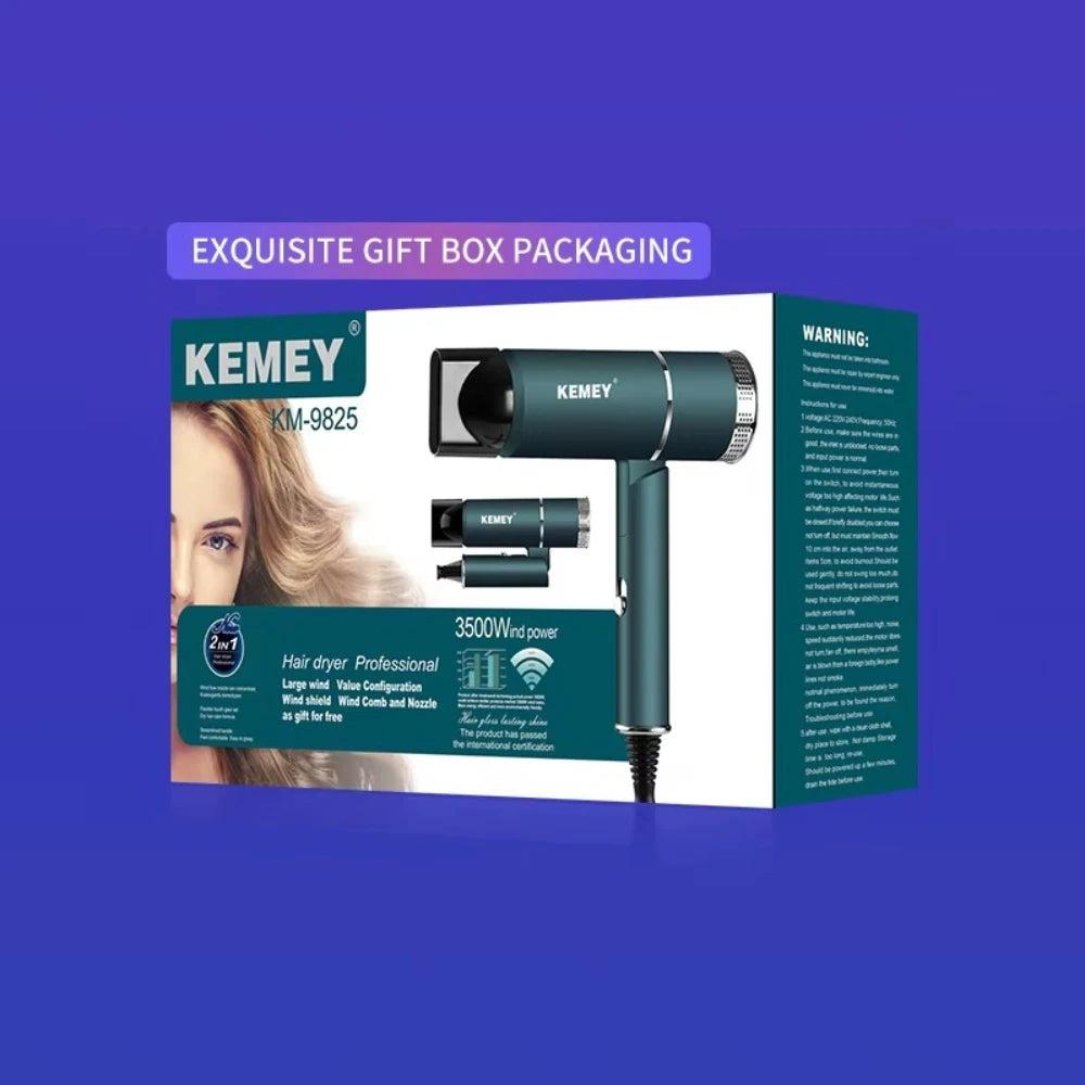 Kemei Professional Powerful Hair Dryer High-Speed Electric Turbine Blow Dryer Negative Lon Hair Care Foldable Blow Dryer KM-9825