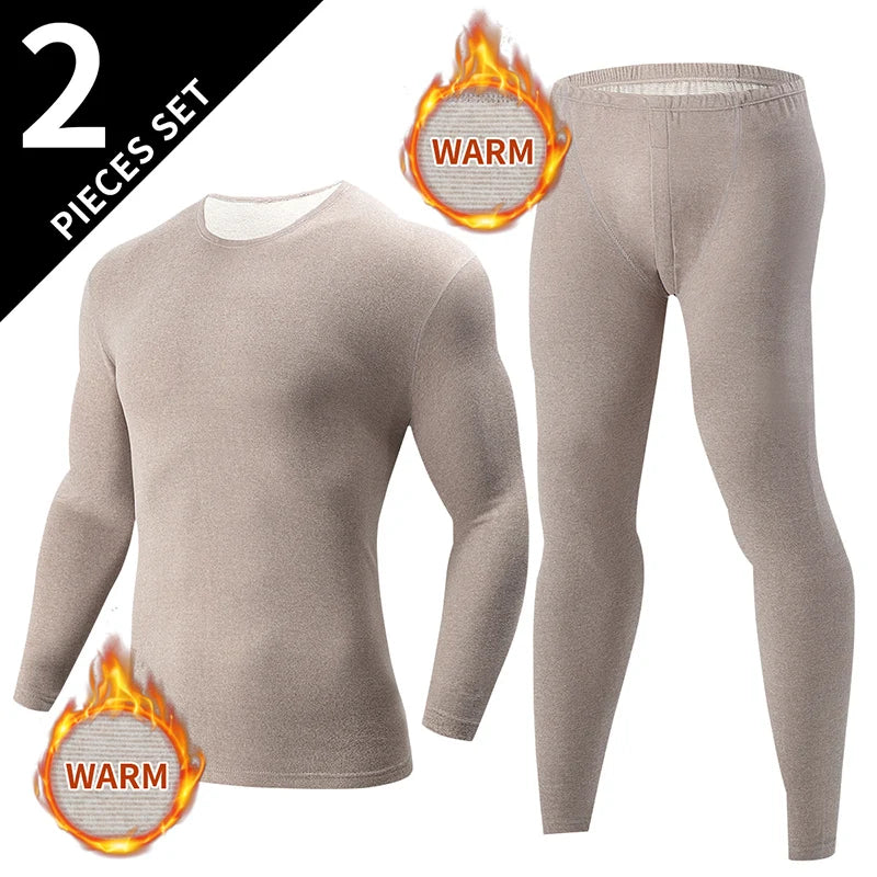 2-piece autumn and winter men's solid color simple long-sleeved trousers suit casual Joker men's bottoming warm sports suit - Surpriseshopper.com