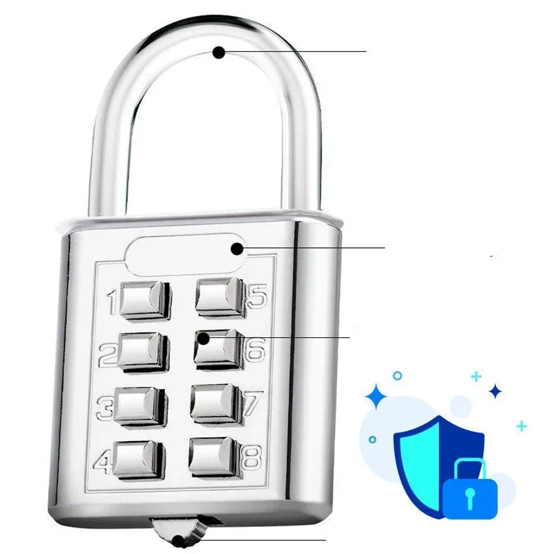 8 Digits Password Code Combination Padlock Zinc Alloy Suitcase for Luggage Travel Code Anti-thieft Lock Code Keyed Smart Lock