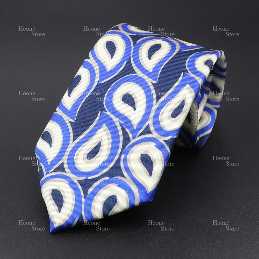 Super Soft Bohemian Silk Polyester Ties For Men Novelty Design Blue Light Color Wedding Office Business Gravata Printed Tie Gift