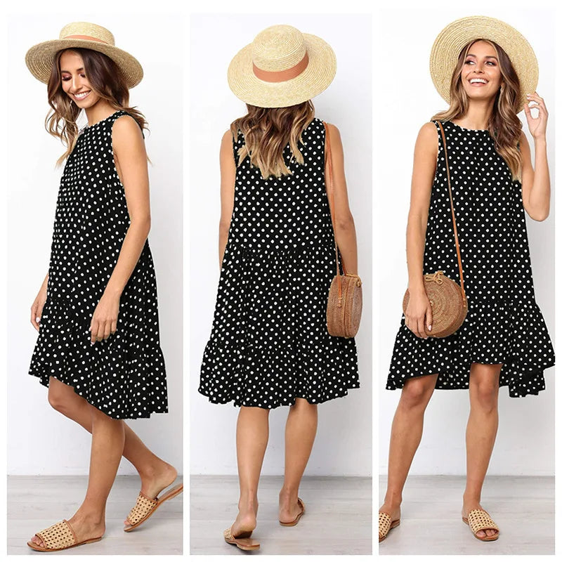 Jocoo Jolee Summer Chiffon Dress Women Polka Dot Ruffles Mini Dress Casual Loose Beach Party Street Short Sundress Vestidos