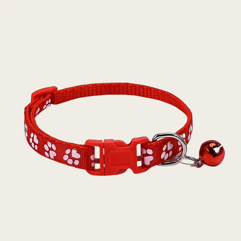 1pcs Pet Collar with Bell for Kitten  Puppie Small Animal Adjustable Nylon Collar with Cute Paw Print Pattern Guinea Pig Collar