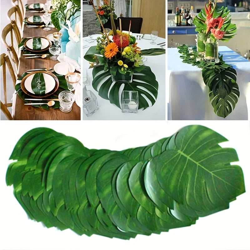 10pcs Hawaii Artificial Palm Leaf Turtle Back Leaf Jungle Beach Theme Party Flower Arrangement Mat Accessories Cup Mat