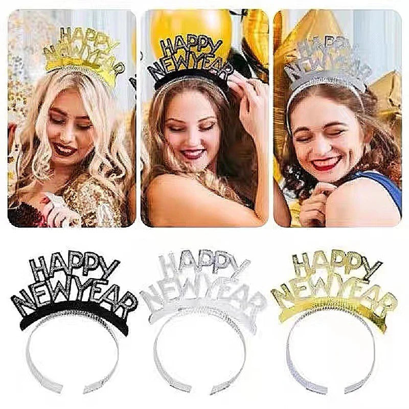 5Pcs Glitter Happy New Year Hair Hoop Headband Paper Sequin Letter Hairband Headwear for 2025 New Year Party Hair Accessories - Surpriseshopper.com