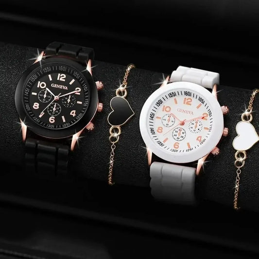 ChronoElegance: 4-Piece Luxury Silicone Quartz Watch Collection