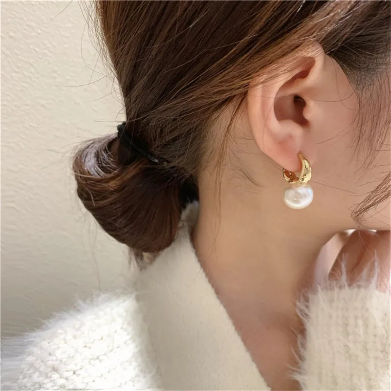 GoldenGlow: Minimalist Gold Pearl Tiny Hoop Earrings