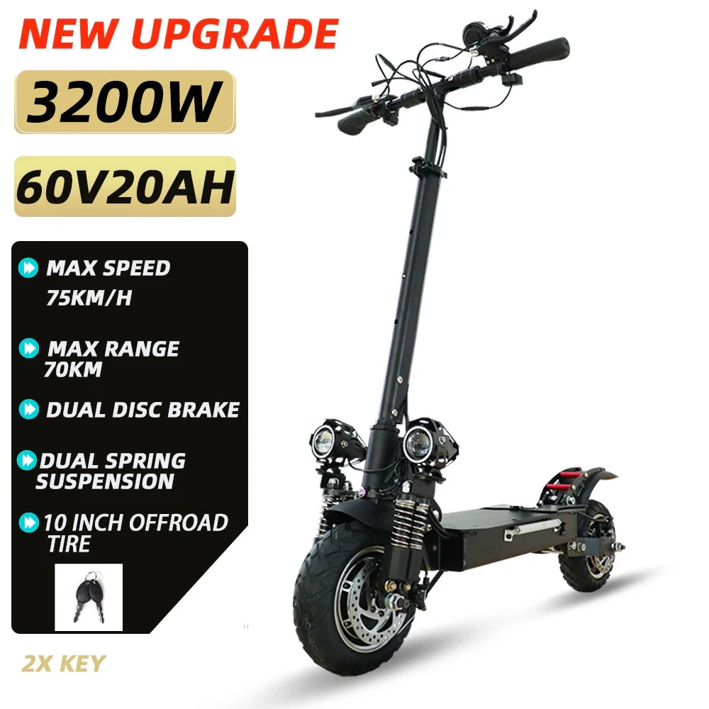 48-72V Electric Scooter for Adults 90KM/H 10-11''Tubeless Off Road Tire Hydraulic / SpringSuspension Foldable Escooter with Seat