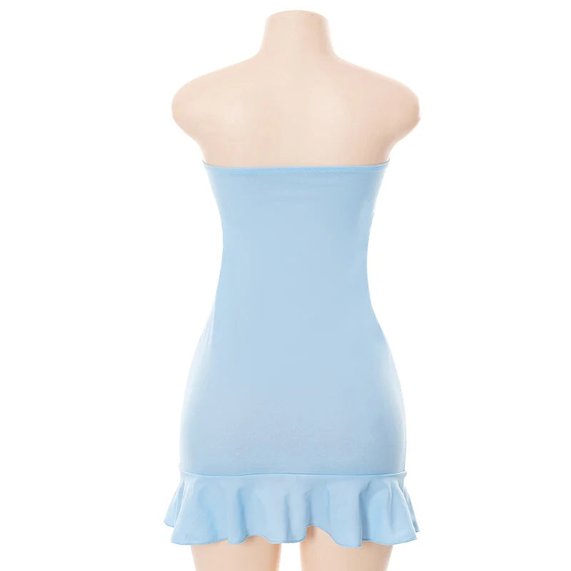 CUTENOVA: Soft Blue Strapless Mini Dress – Your Flirty Fashion Statement