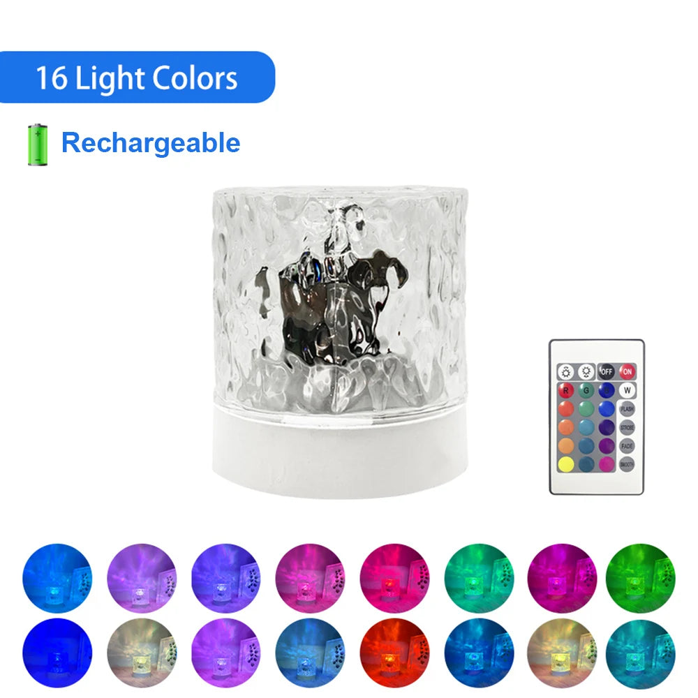 Water Ripple Night Light Romantic Atmosphere Ocean Wave Projector Light 16 Colors Changing Table Lamp with Remote for Party