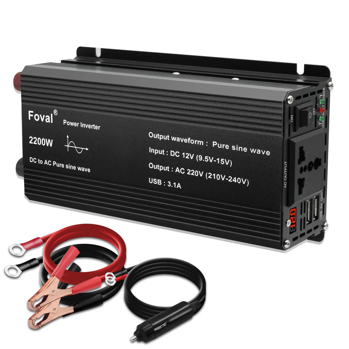 Pure Sine Wave Inverter DC 12V to AC 220V 230V 1500W/2200W/2600W Voltage Transfer Converter Universal EU Socket Auto Accessories