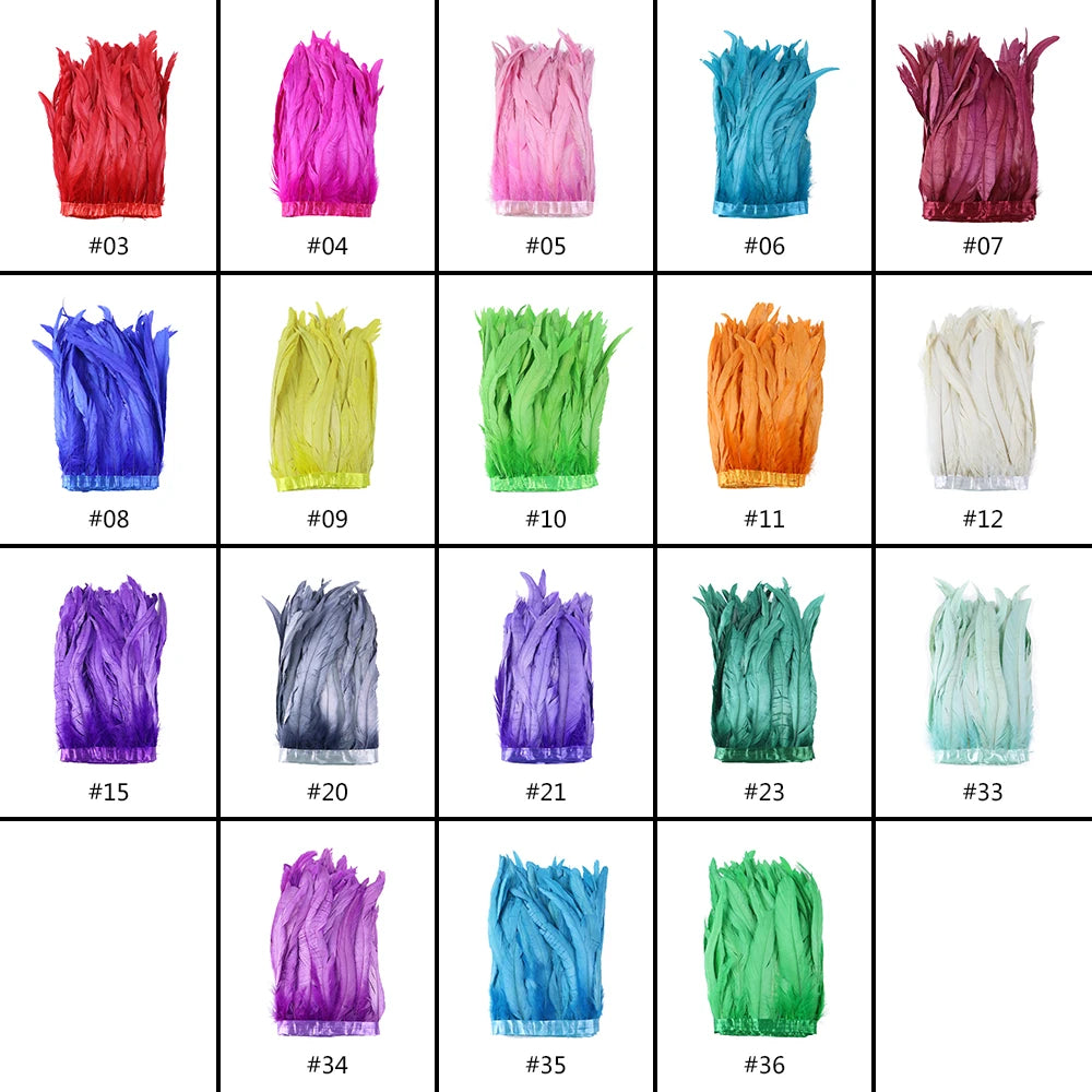 2meter Colored Rooster Tail Feather Tassel Trim for Wedding Party Dress Handicraft Accessory Dyed Cock Plumes Ribbon Skirt Craft