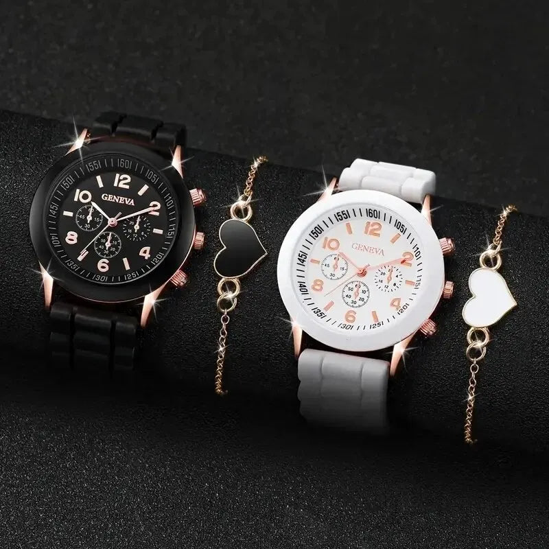 ChronoElegance: 4-Piece Luxury Silicone Quartz Watch Collection