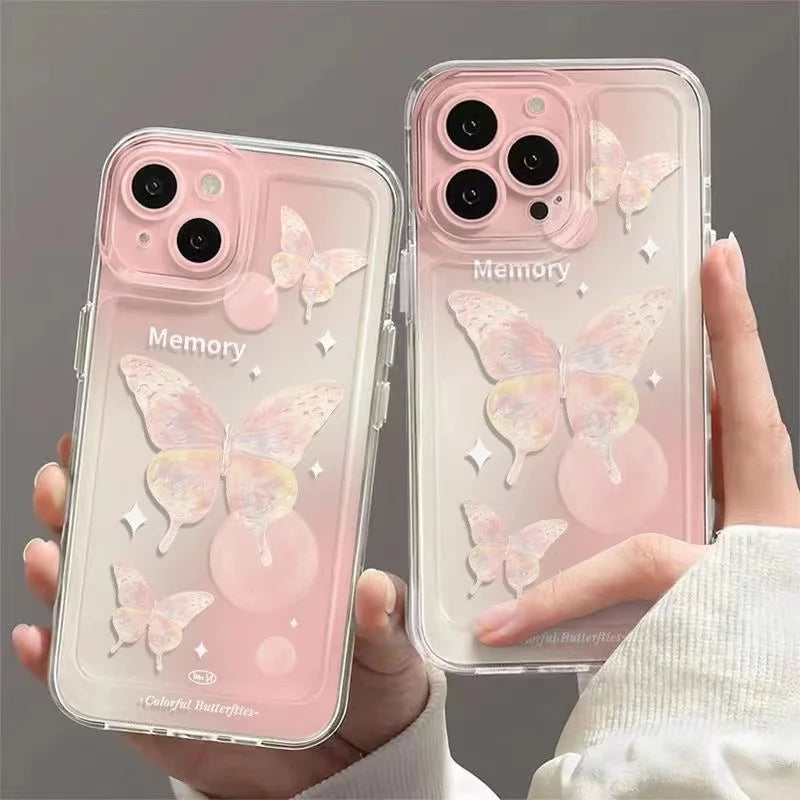 Colorful Butterfly Soft Transparent Case For iPhone 11 15 14 Pro Max13 12 MiNi XS XR X 7 8 15 Plus SE2 Shockproof Bumper Cover