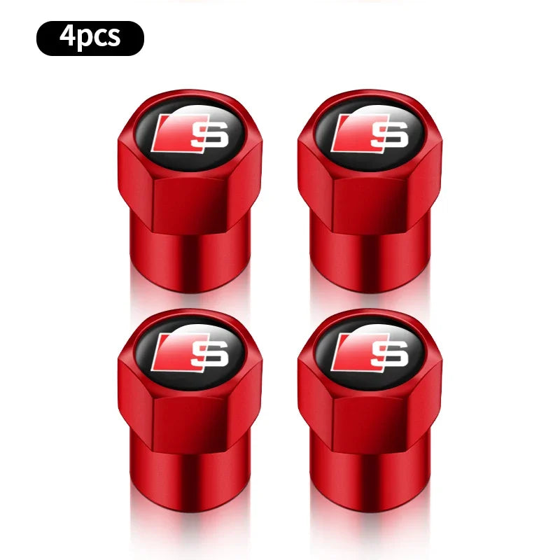 4pcs Car Wheel Tire Valve Caps Tyre Stem Covers Airdust Waterproof For Audi Sline A3 A4 A5 A6 A7 A8 Q3 Q5 Q8 TT TTS Accessories