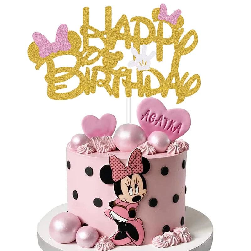 Disney Minnie Mouse Cake Decorations Minnie Party Cake Topper for Kids Birthday Party 1st Baby Shower Cake Decor Supplies Gifts