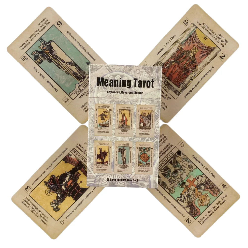 Meaning Tarot Card With Meaning On Them Beginner Tarot Keyword Antiqued Tarot Deck Learn Tarot 78 Cards