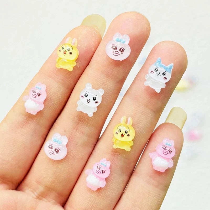 50 Pcs New Cute Resin Mini Cartoon Sadness Rabbit,Dog Series Flat Back Manicure Parts Embellishments For Hair Bows