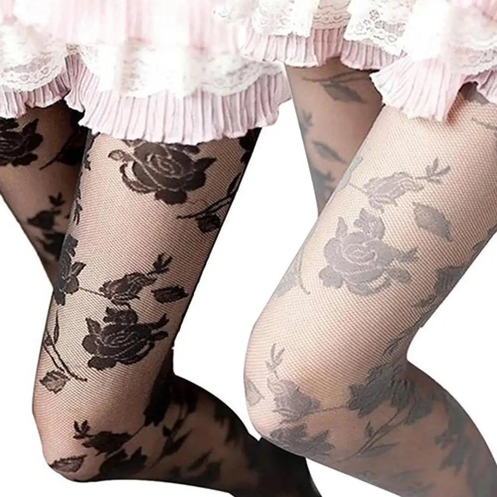 Fashion Rose Pattern Tight Lace Pantyhose Women Sexy See-through Stockings Tights Leggings