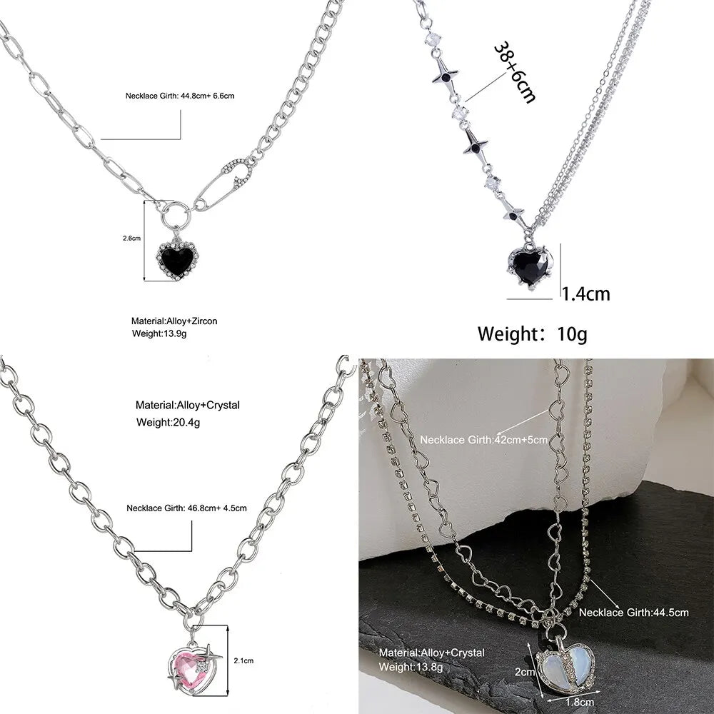 Y2k Sweet Necklace Minority Necklace Creative Personality Light Extravagance Advanced Split Love Zircon Black Love Necklace