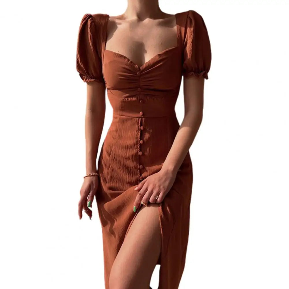 Intellectual Skin-touching Sweet Solid Color Princess Long Dress Female Clothing