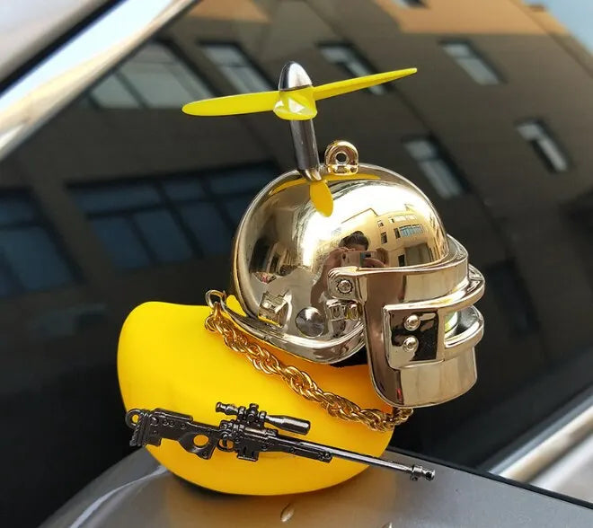 QuirkyDuck: Yellow Rubber Duck with Helmet Car Decoration