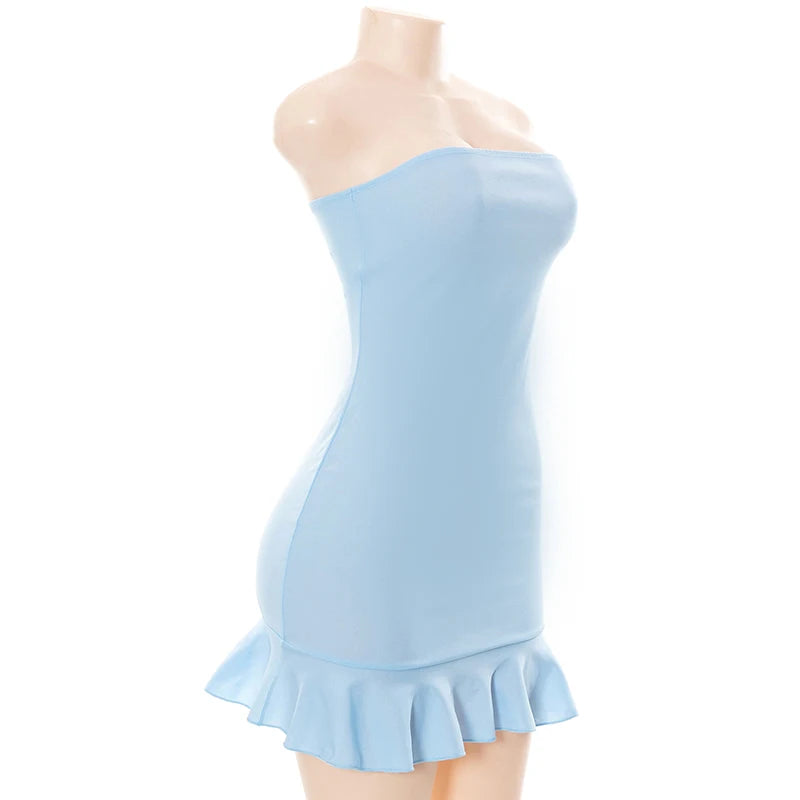 CUTENOVA: Soft Blue Strapless Mini Dress – Your Flirty Fashion Statement