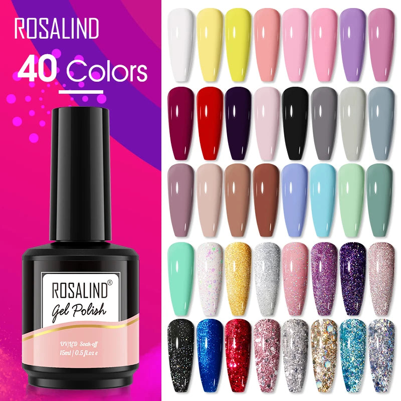 ROSALIND 15ML Pure Colors Nail Polish For Art Manciure Design Gel Nail Base Top Coat Semi Permanent Soak Off UV Gel Nail Varnish - Surpriseshopper.com