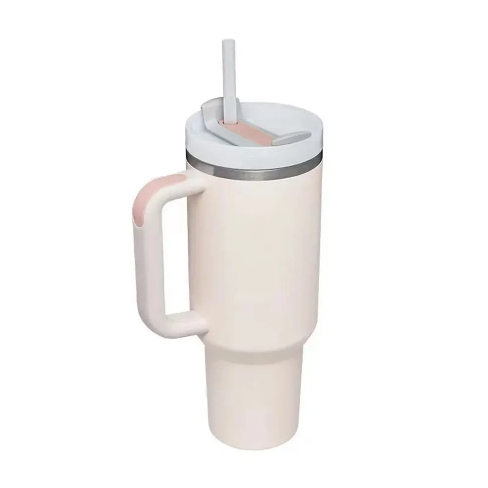 Outdoors Tumbler with Handle Lid Straw 40oz Stainless Steel Water Bottle Vacuum Thermos Cup Travel Thermal Coffee Mug