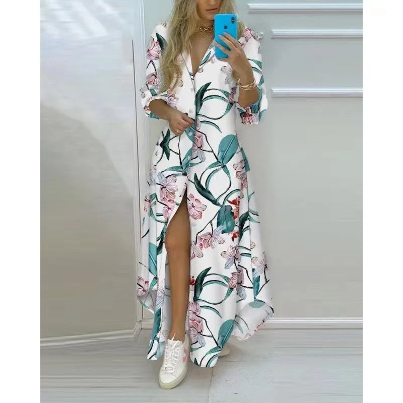 BohoChic: Printed Long Sleeve Casual Maxi Dress