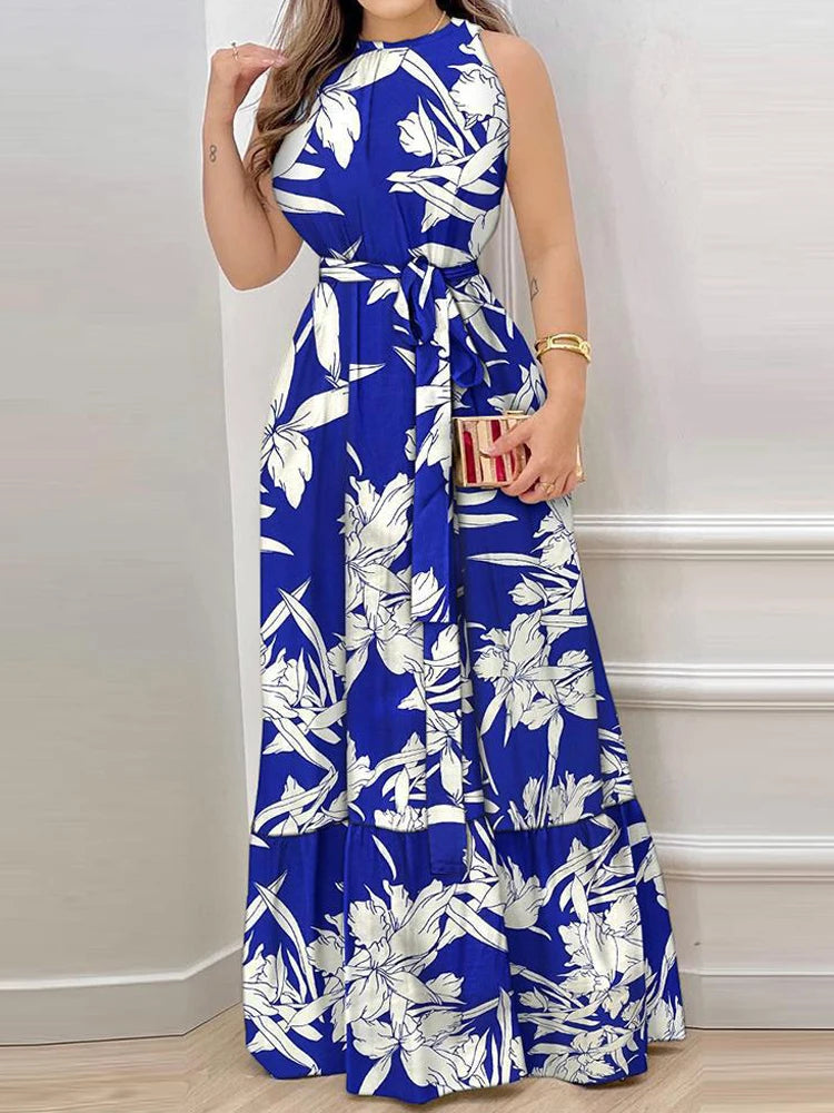 Summer Breeze: Cross-Border Print Sleeveless Maxi Dress