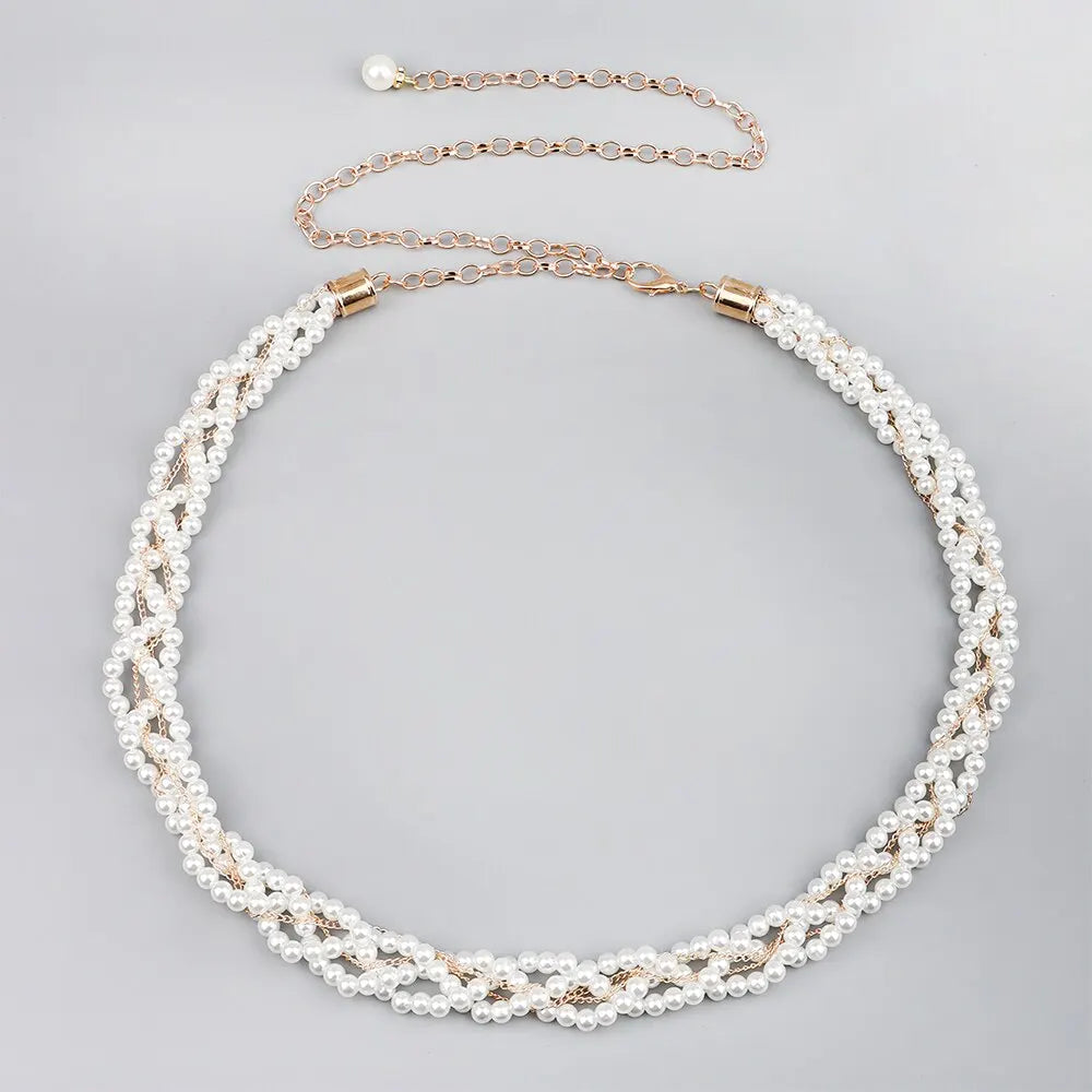 1 Piece With White Pearl Waist Chain Braided Belt Autumn Decoration Dress Sweet