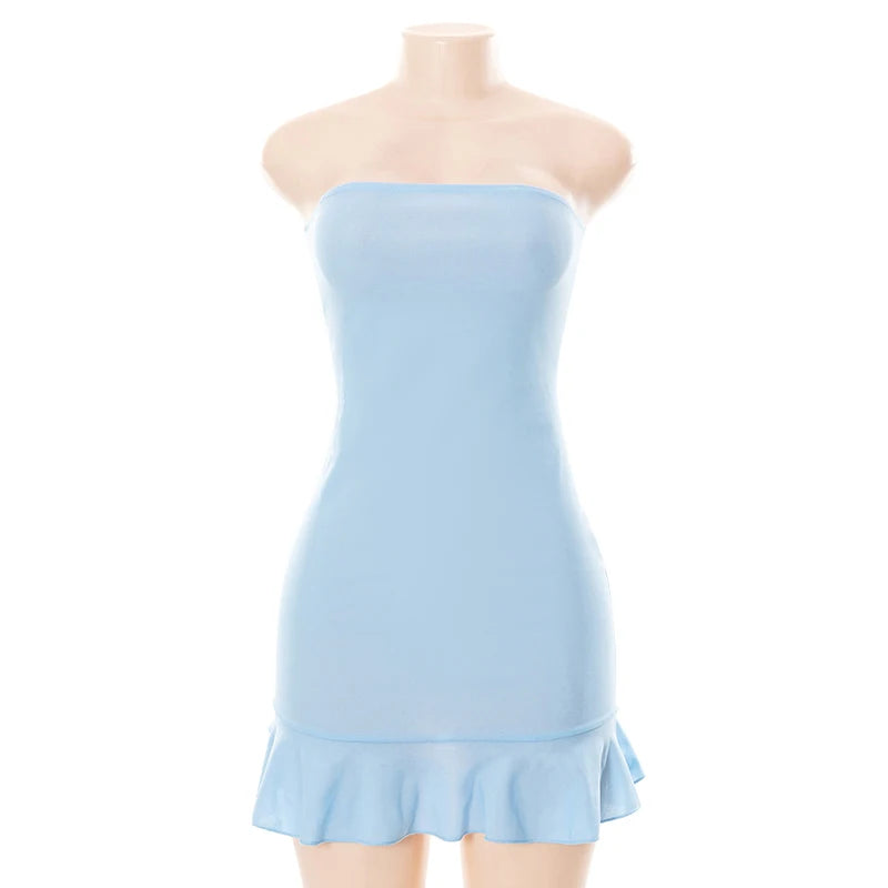 CUTENOVA: Soft Blue Strapless Mini Dress – Your Flirty Fashion Statement