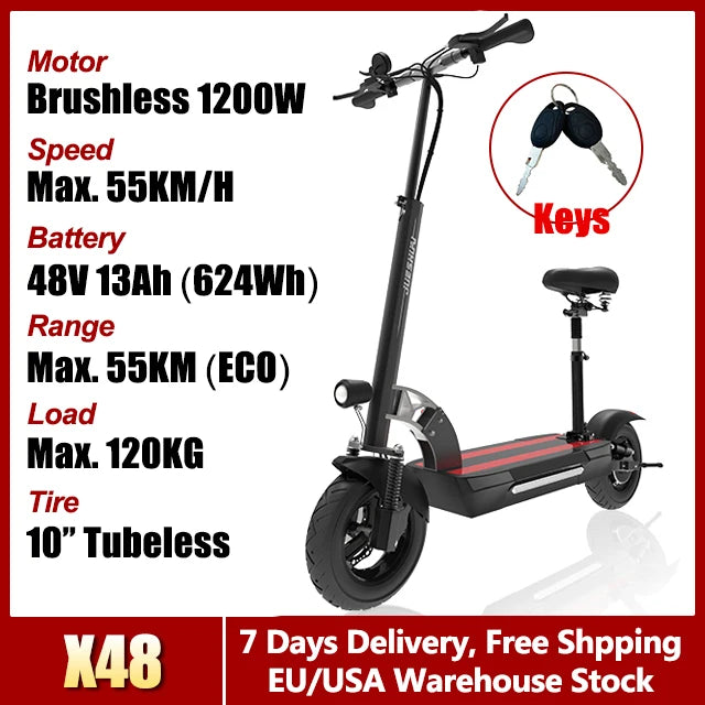 1200W-6000W Adult Electric Scooter 55-90km/h Fast E scooter X60 X48 X700 Dual Drive Foldable Skateboard with Seat 2 wheels Moped