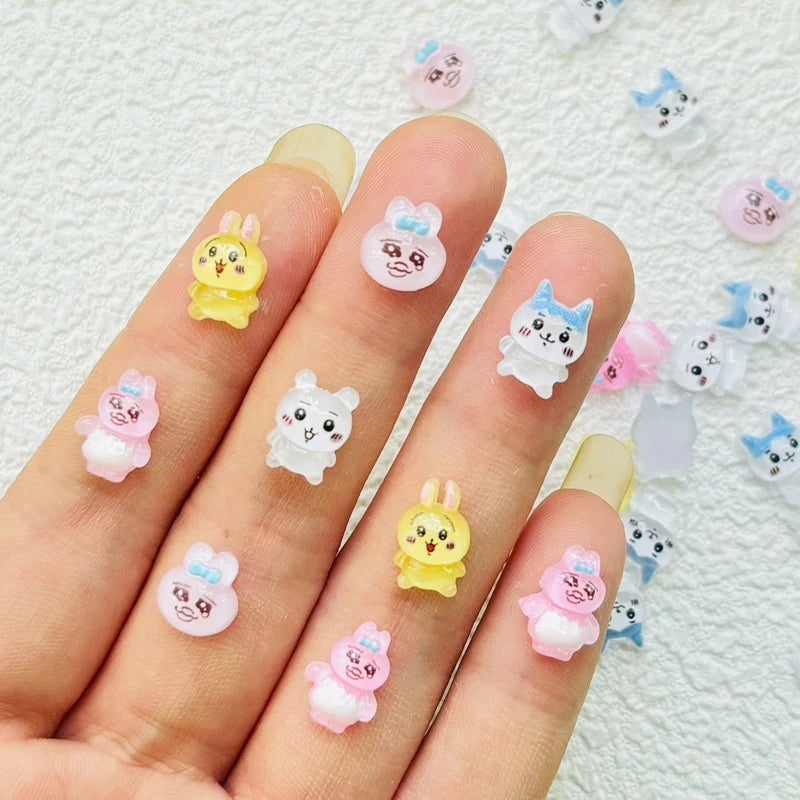 50 Pcs New Cute Resin Mini Cartoon Sadness Rabbit,Dog Series Flat Back Manicure Parts Embellishments For Hair Bows